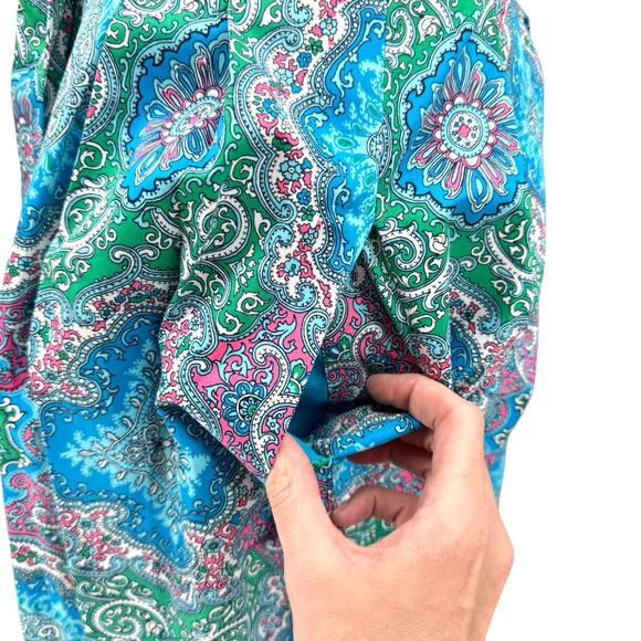 Talbots Blue Paisley Print Belted Sleeveless Fit & Flare Midi Dress Maximalist - Picture 7 of 12